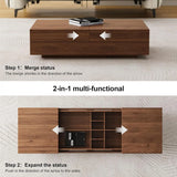 Modern Walnut Extendable Wood Coffee Table with Hidden Storage Image - 4