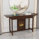 Modern Walnut Finish Oriental Storage Console Table Image - 3