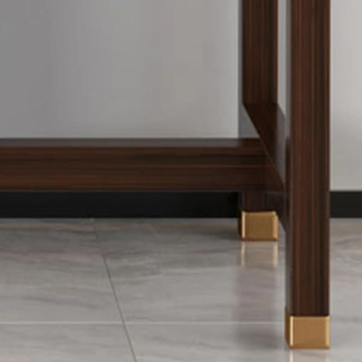 Modern Walnut Finish Oriental Storage Console Table Image - 5