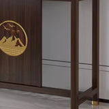 Modern Walnut Finish Oriental Storage Console Table Image - 6