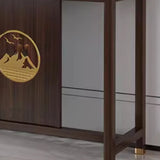 Modern Walnut Finish Oriental Storage Console Table Image - 6