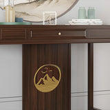 Modern Walnut Finish Oriental Storage Console Table Image - 7