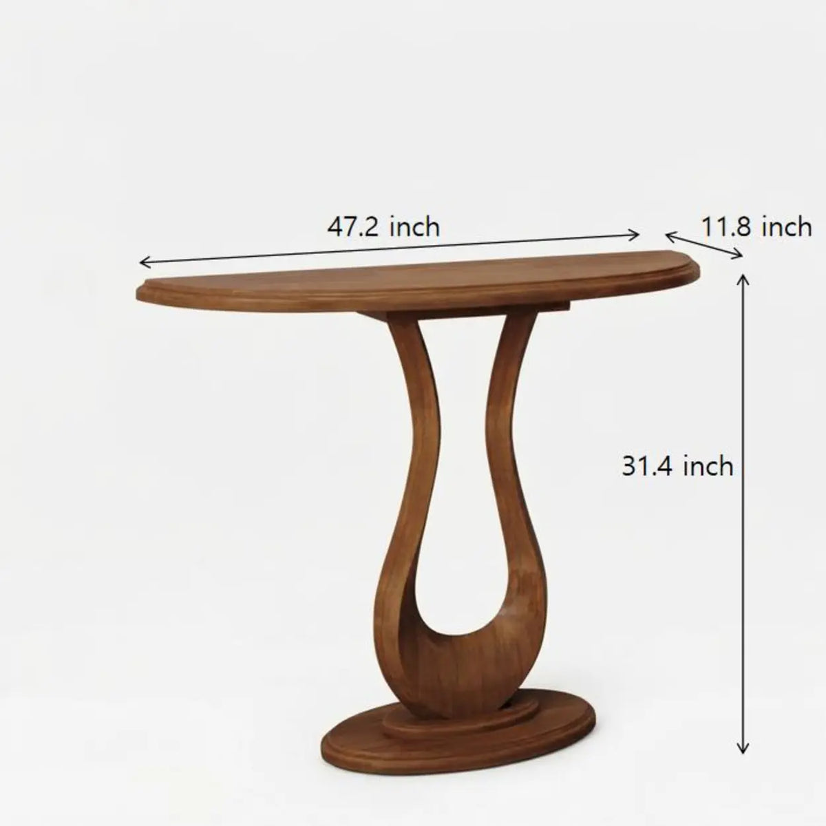 Modern Walnut-Finish Solid Pine Console Table with Sculptural Base Image - 10