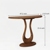 Modern Walnut-Finish Solid Pine Console Table with Sculptural Base Image - 10