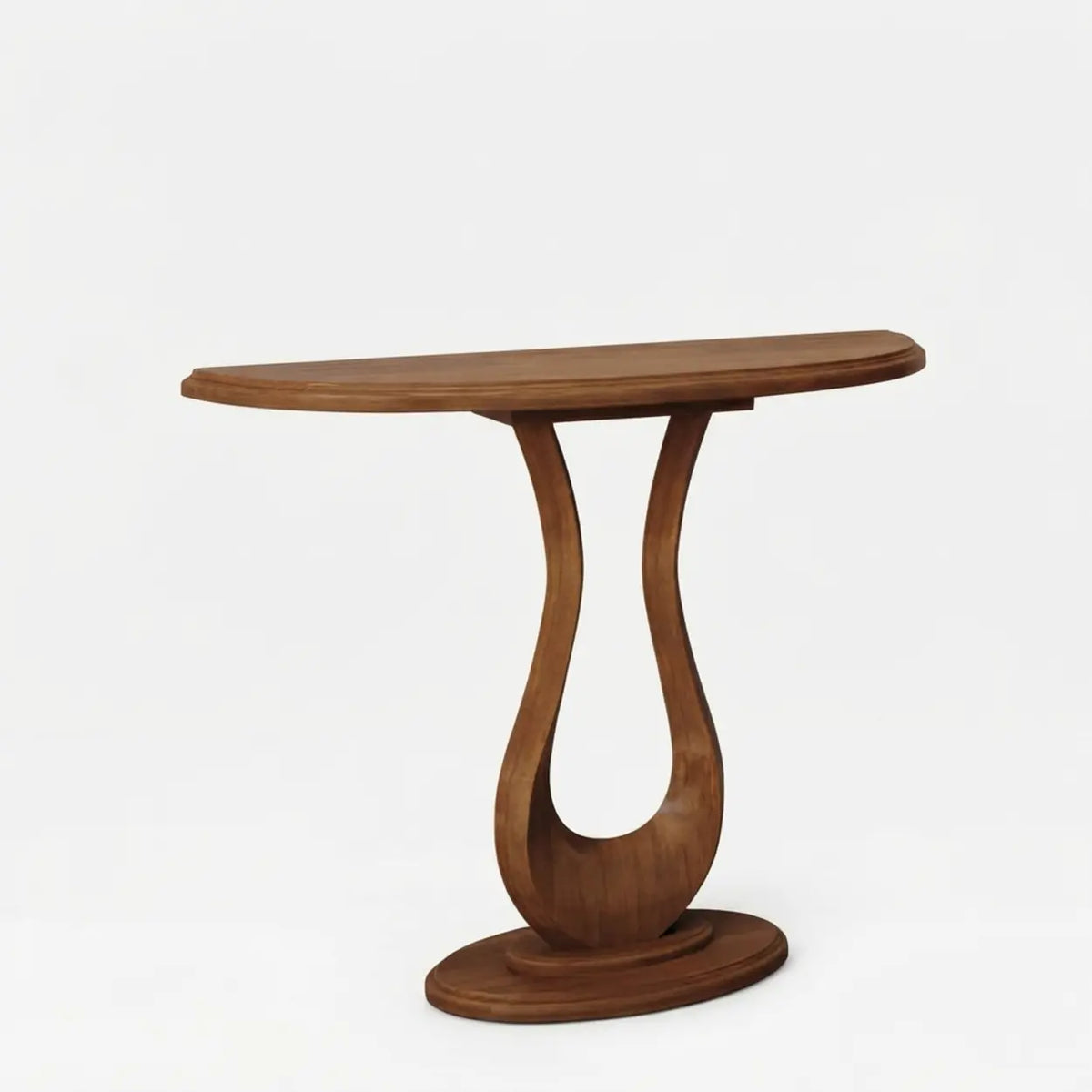 Modern Walnut-Finish Solid Pine Console Table with Sculptural Base Image - 2