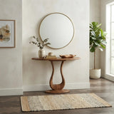 Modern Walnut-Finish Solid Pine Console Table with Sculptural Base Image - 5