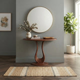 Modern Walnut-Finish Solid Pine Console Table with Sculptural Base Image - 6
