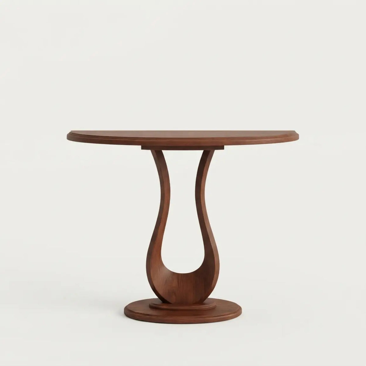 Modern Walnut-Finish Solid Pine Console Table with Sculptural Base Image - 7