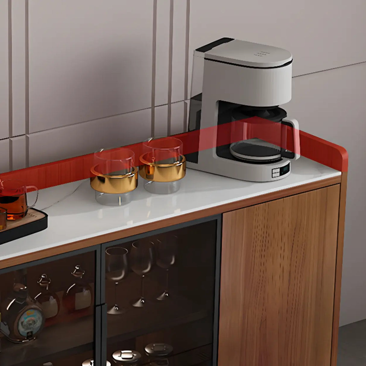 Modern Walnut Rectangular Wood Large Wine Rack Cabinet Storage Image - 14