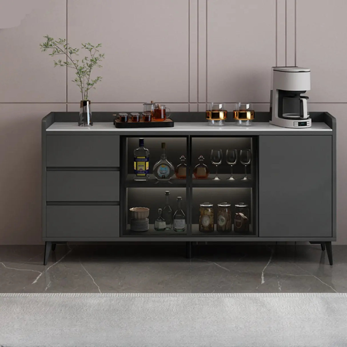 Modern Walnut Rectangular Wood Large Wine Rack Cabinet Storage Image - 2