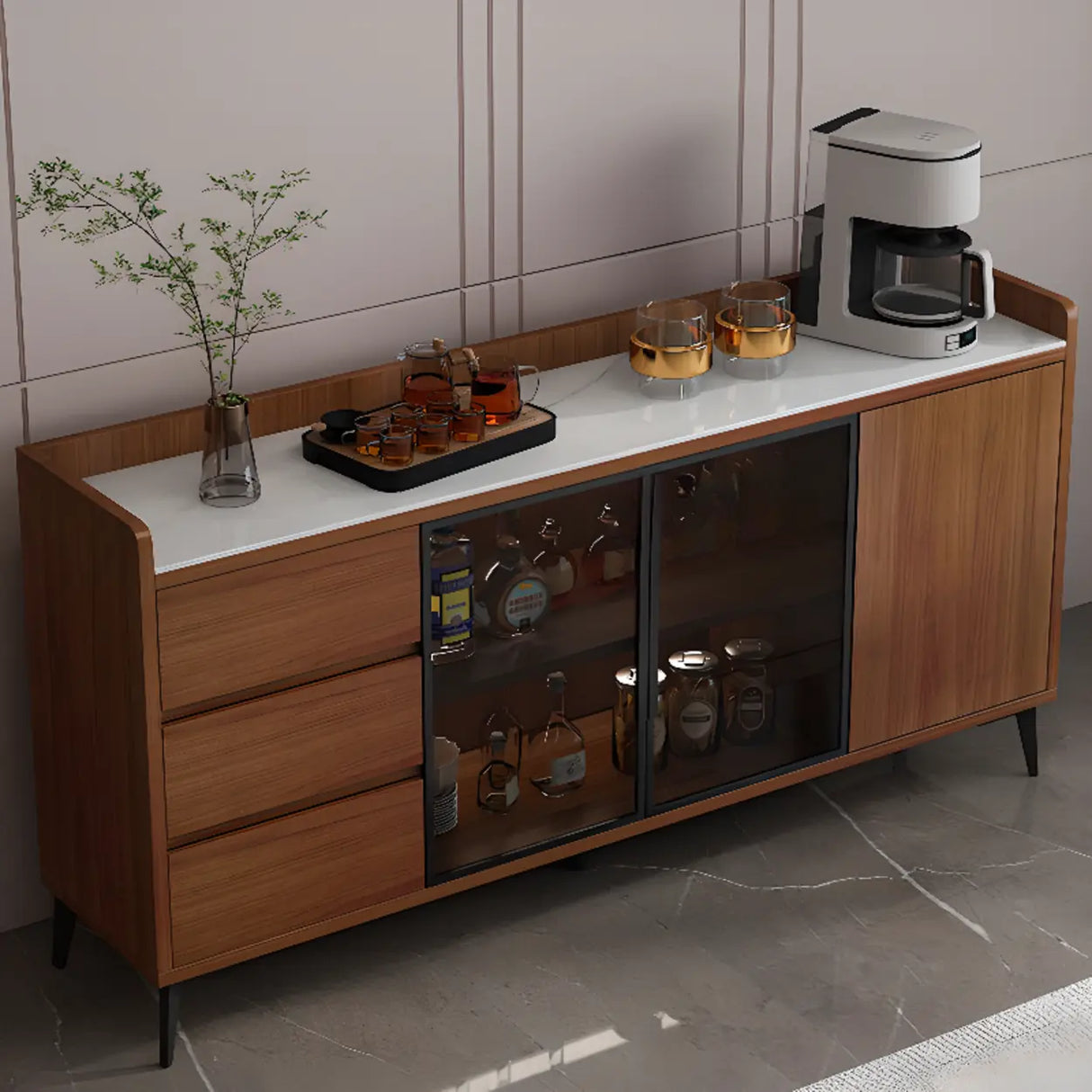 Modern Walnut Rectangular Wood Large Wine Rack Cabinet Storage Image - 6