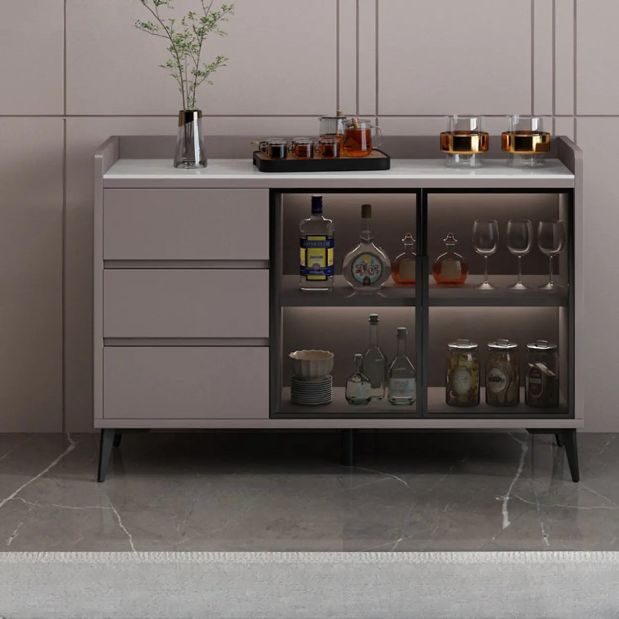 Modern Walnut Rectangular Wood Large Wine Rack Cabinet Storage Image - 7