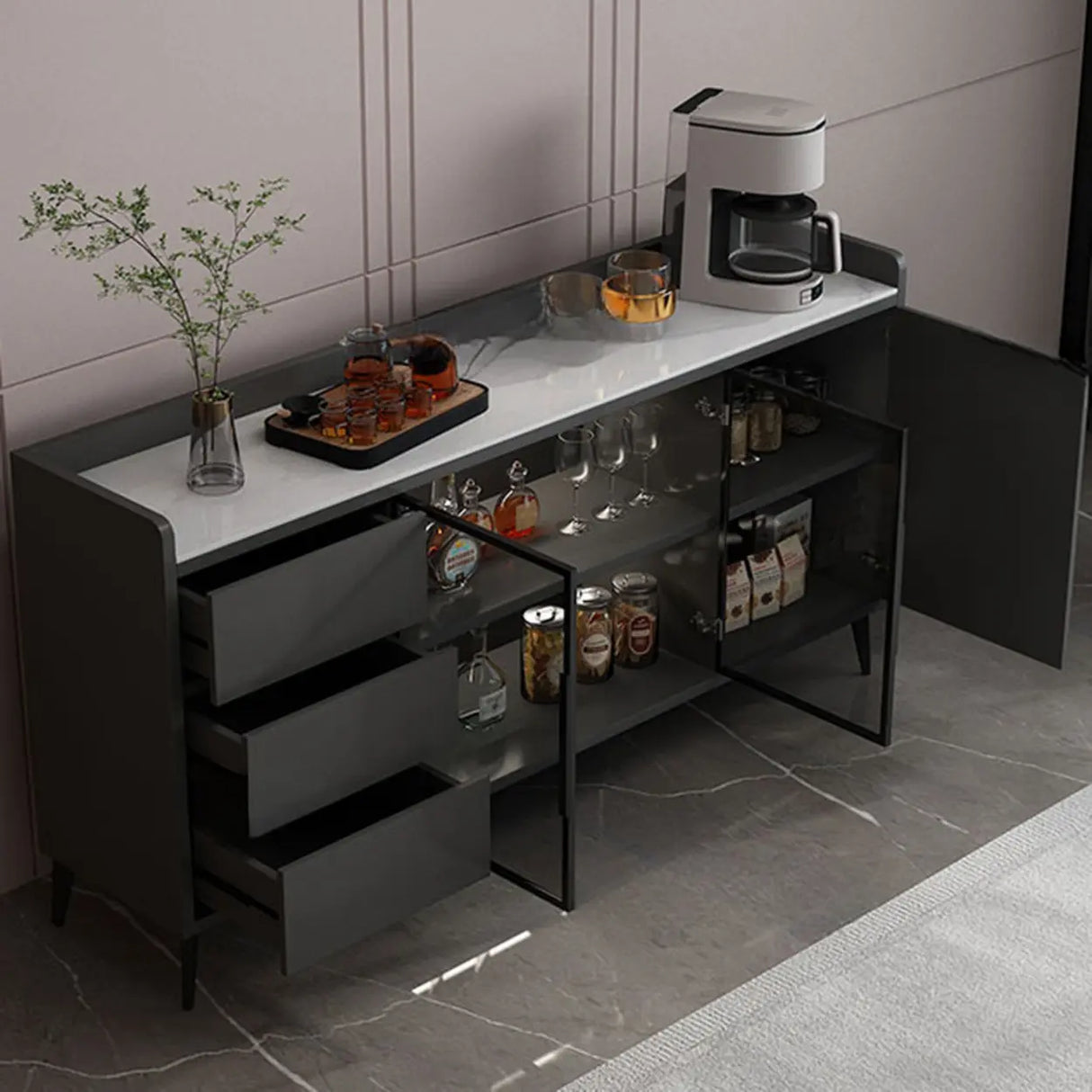 Modern Walnut Rectangular Wood Large Wine Rack Cabinet Storage Image - 8