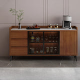 Modern Walnut Rectangular Wood Large Wine Rack Cabinet Storage Image - 9