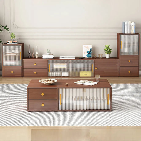 Modern Walnut Wood TV Stand with Storage Cabinet Image - 1