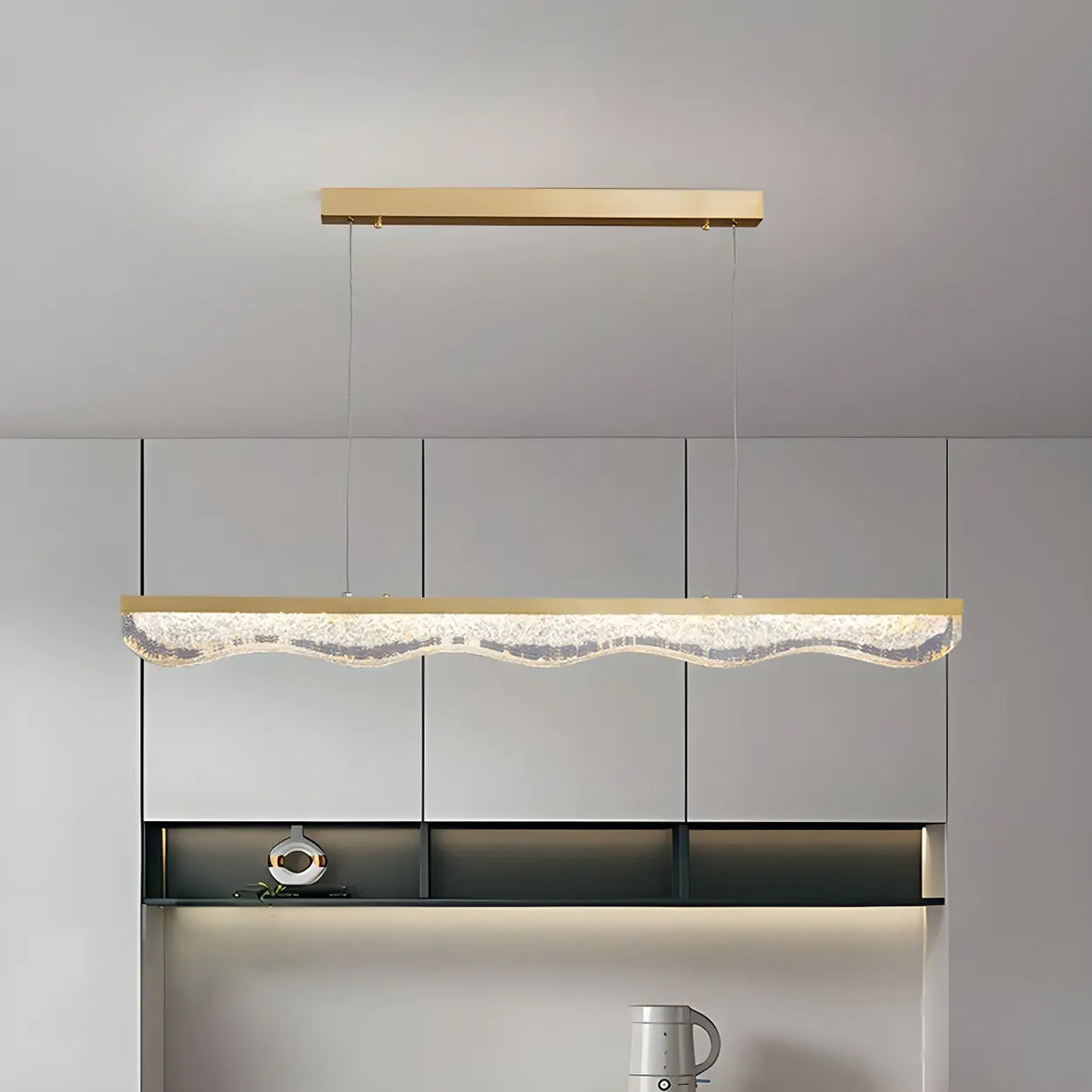 Modern Wave Gold LED Pendant Light Large Island Decor Image - 13