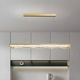 Modern Wave Gold LED Pendant Light Large Island Decor Image - 13