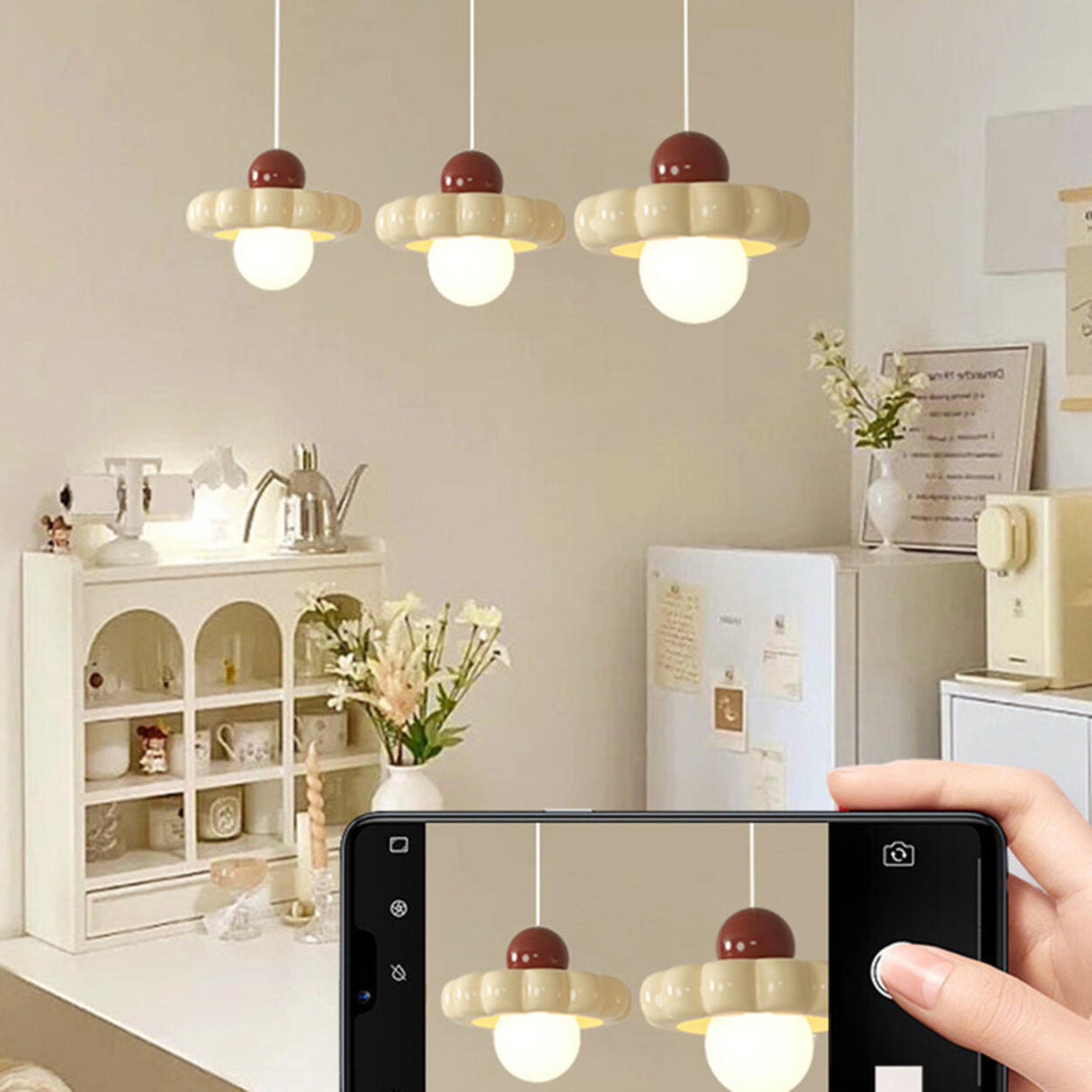 Modern White 3 Lights Resin Flower Dining Room Pendant Light Image - 10