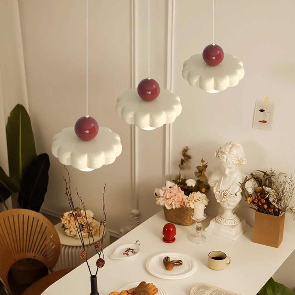 Modern White 3 Lights Resin Flower Dining Room Pendant Light Image - 4