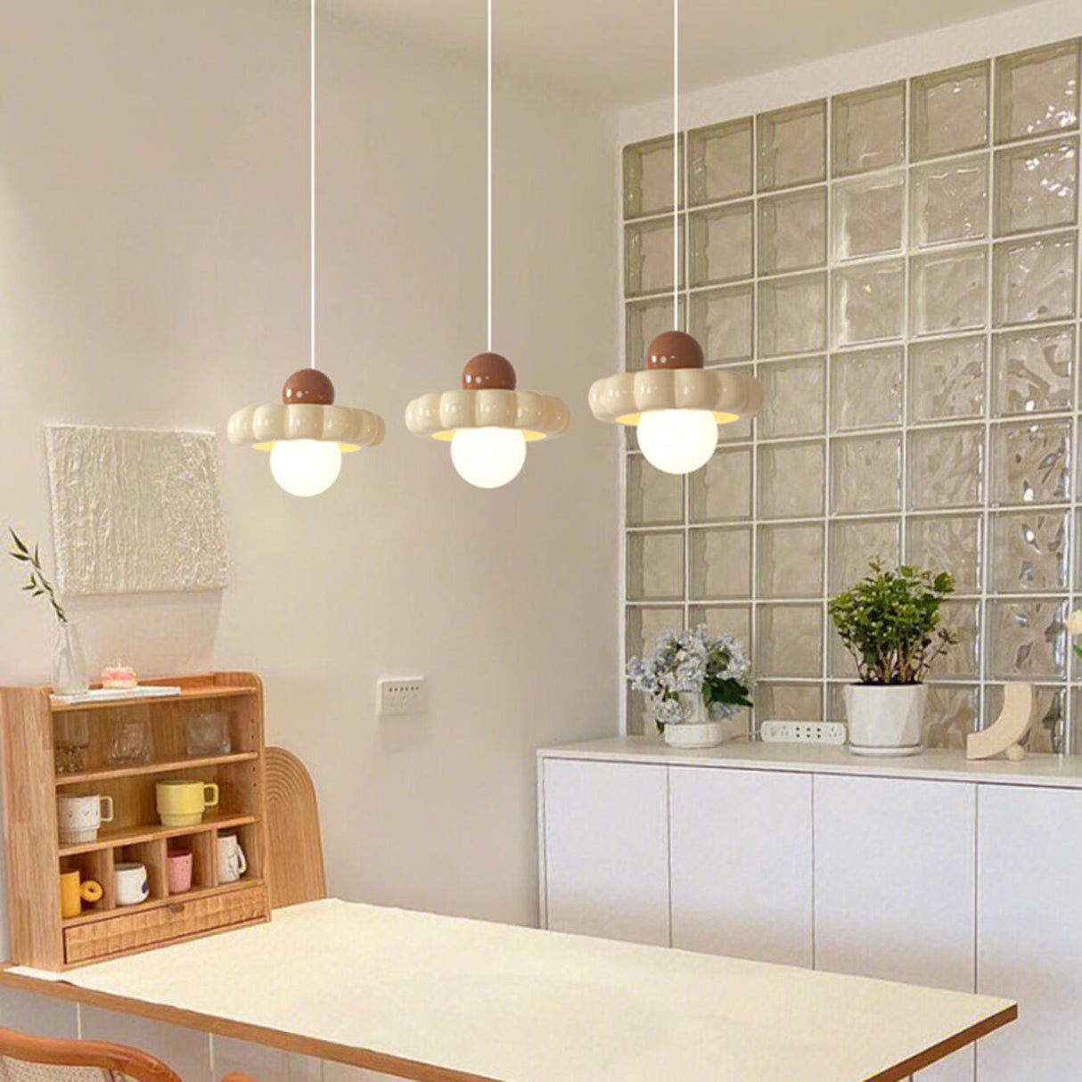 Modern White 3 Lights Resin Flower Dining Room Pendant Light Image - 6