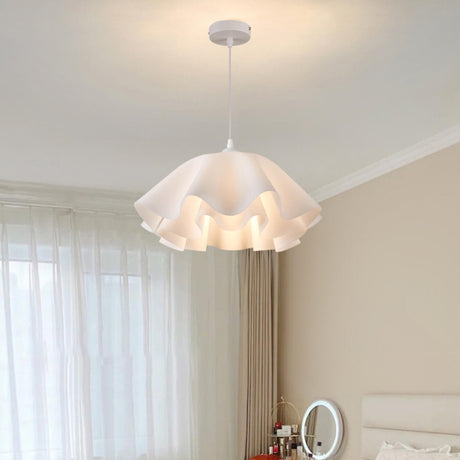Modern White Acrylic Tiered Ruffled Pendant Light Image - 1