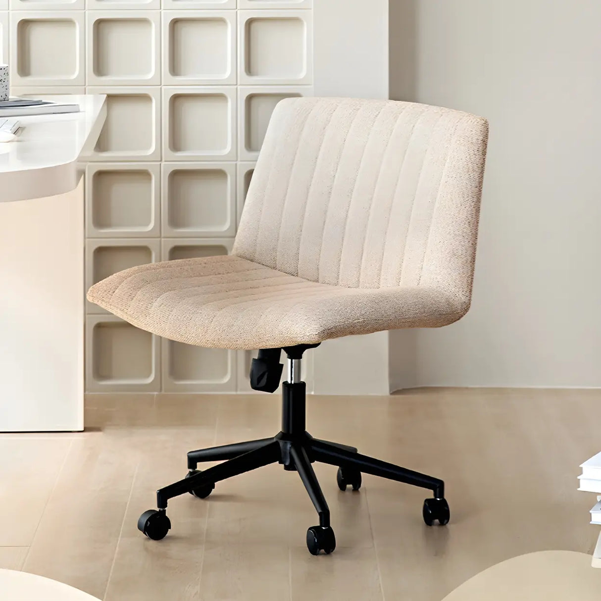 Modern White Adjustable Armless Faux Leather Office Chair Image - 11