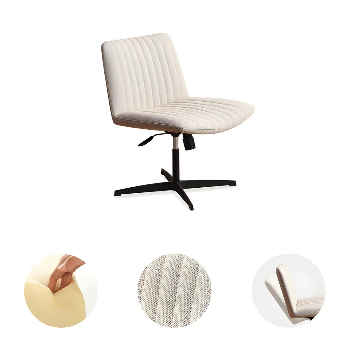 Modern White Adjustable Armless Faux Leather Office Chair Image - 3