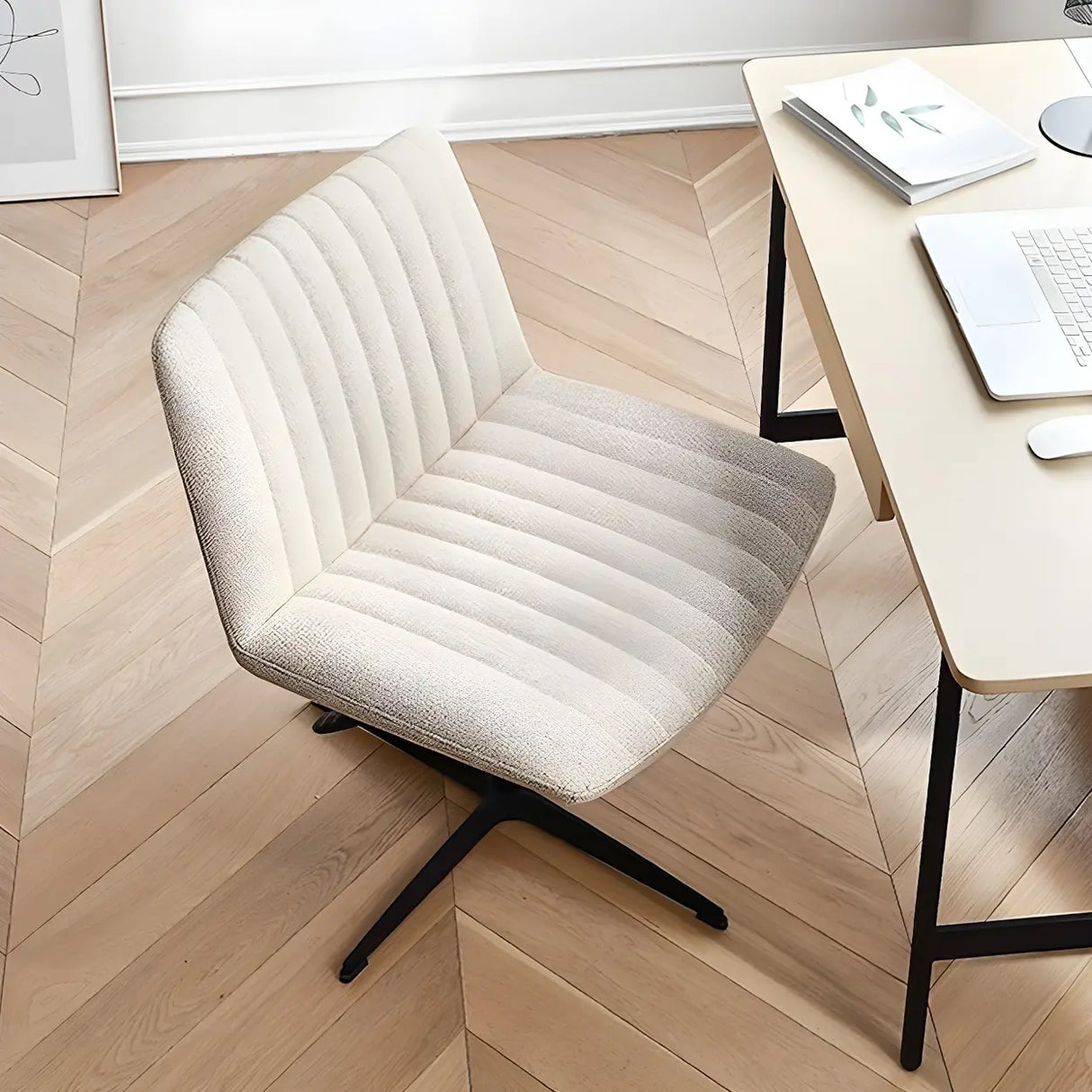 Modern White Adjustable Armless Faux Leather Office Chair Image - 4