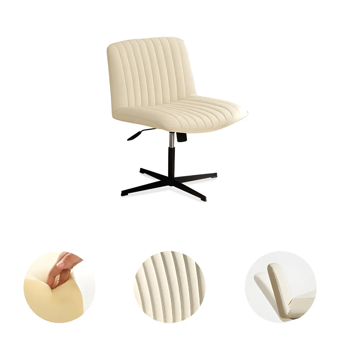 Modern White Adjustable Armless Faux Leather Office Chair Image - 5