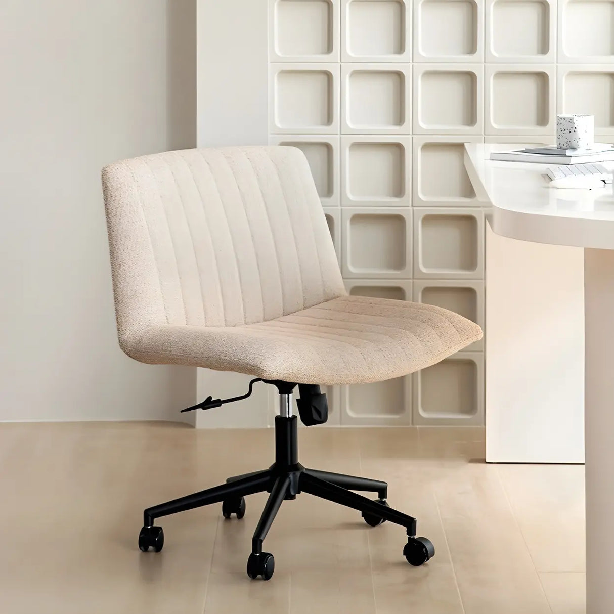 Modern White Adjustable Armless Faux Leather Office Chair Image - 6