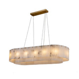 Modern White Alabaster Brass Long Oval Pendant Island Lights Image - 2