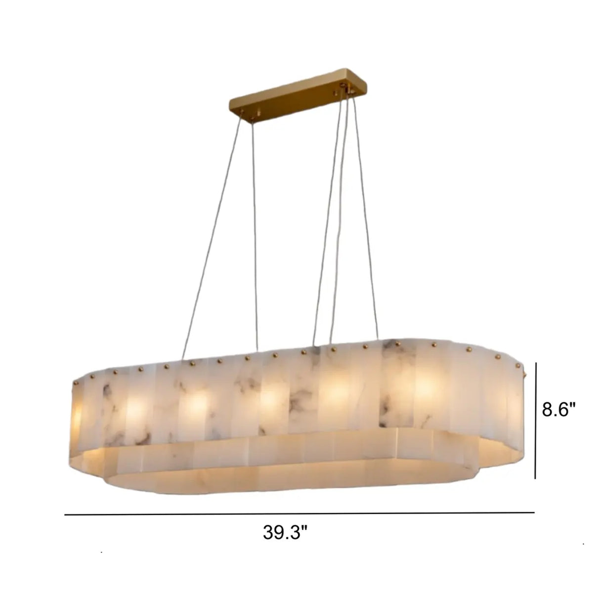 Modern White Alabaster Brass Long Oval Pendant Island Lights 