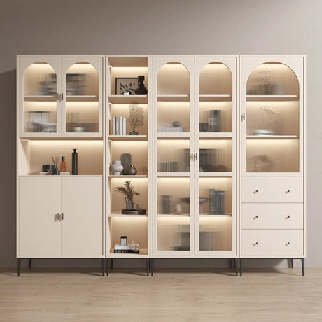 Modern White Arch Wood Large Display Bookcase with LED Image - 1