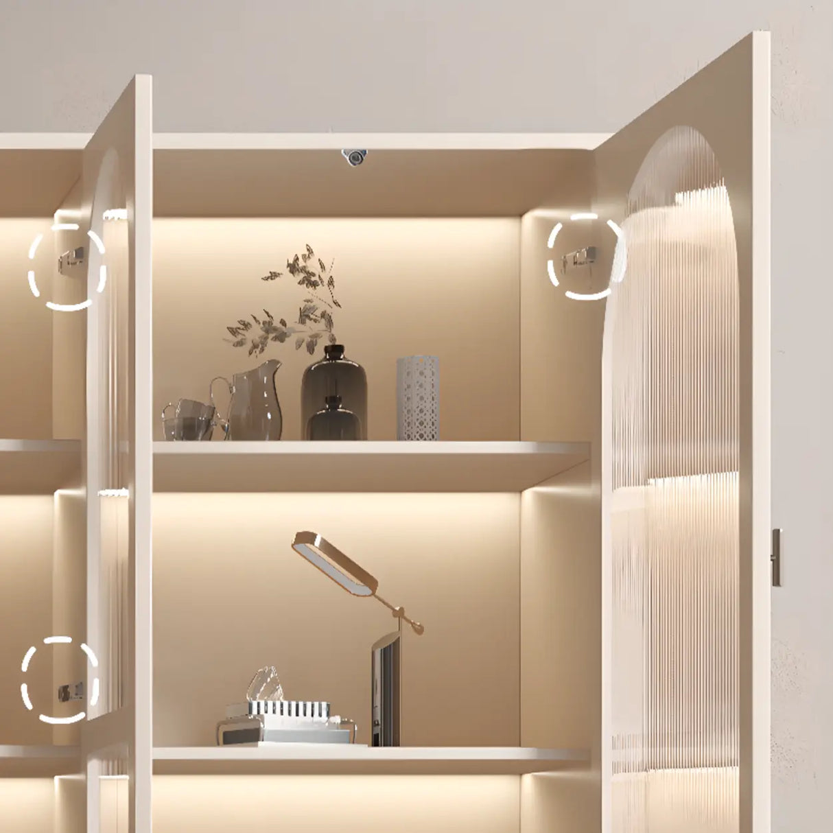 Modern White Arch Wood Large Display Bookcase with LED Image - 11