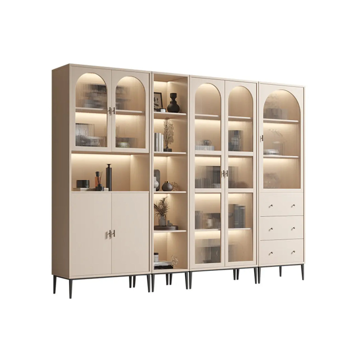 Modern White Arch Wood Large Display Bookcase with LED Image - 13