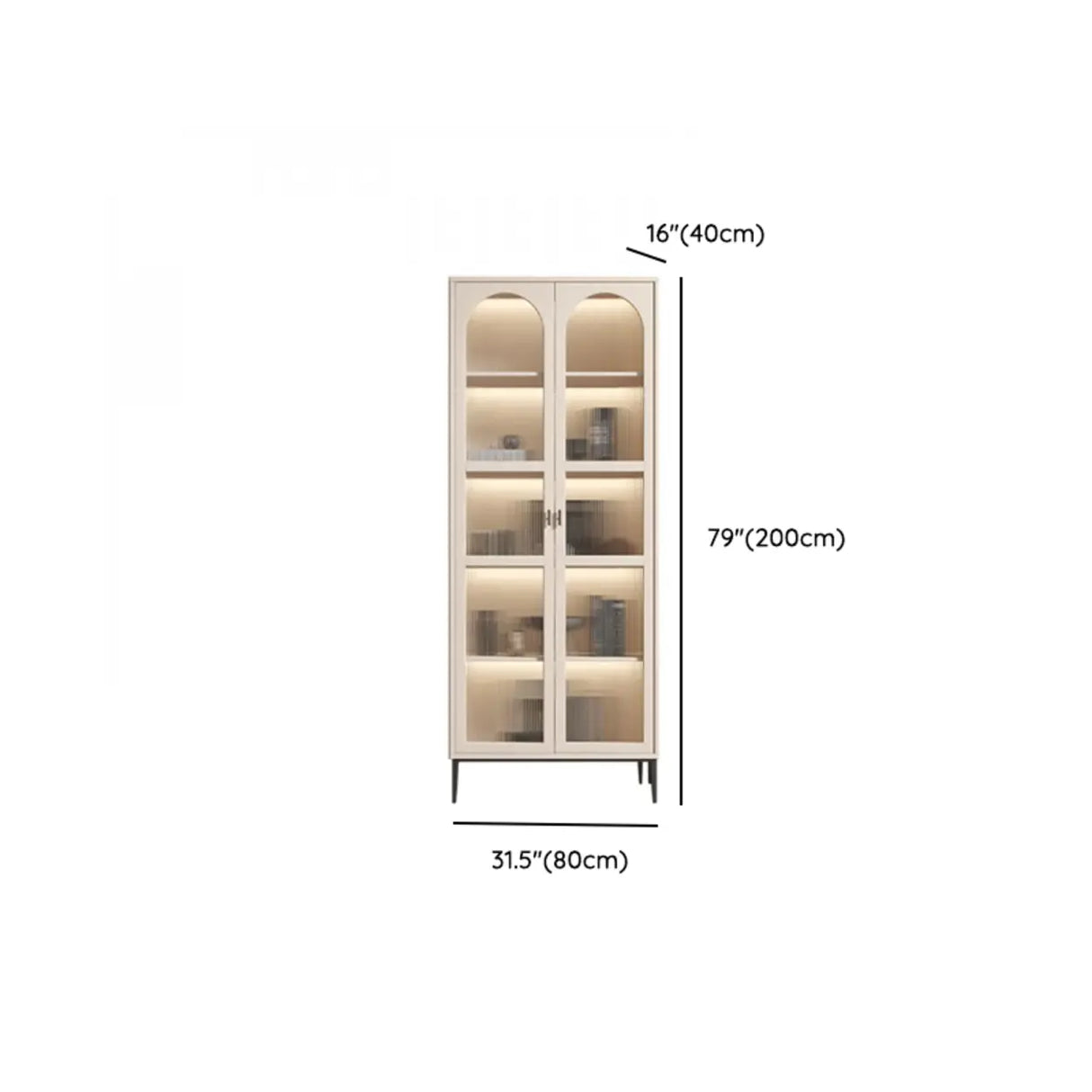 Modern White Arch Wood Large Display Bookcase with LED 