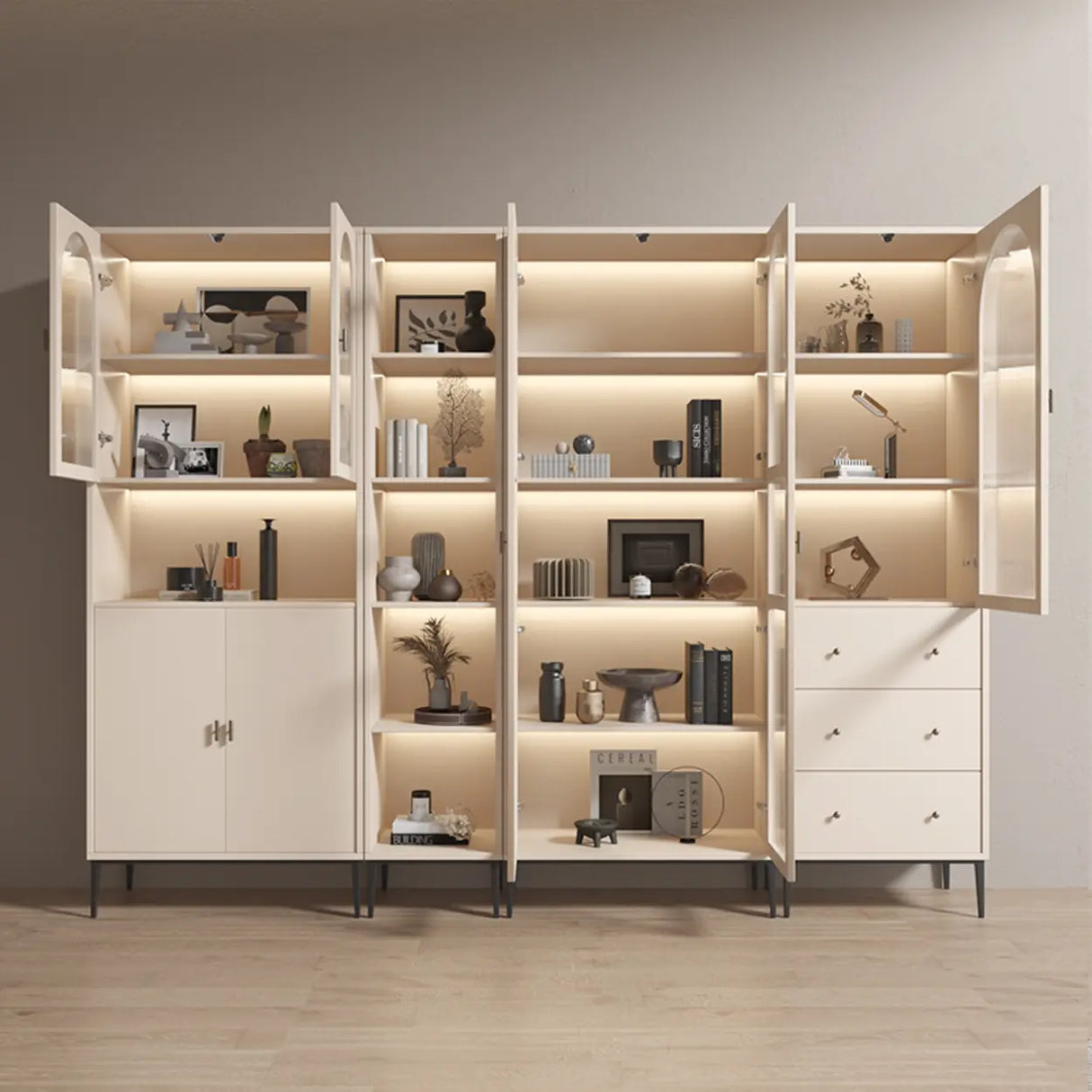 Modern White Arch Wood Large Display Bookcase with LED Image - 2