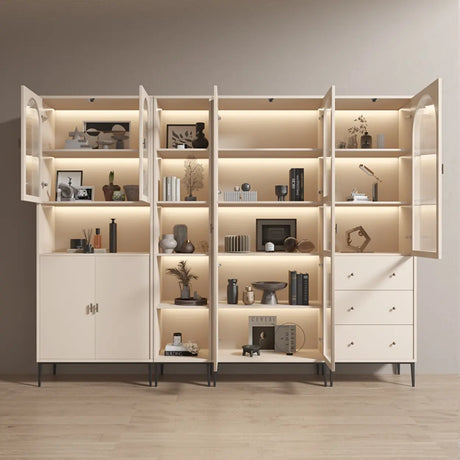 Modern White Arch Wood Large Display Bookcase with LED Image - 2