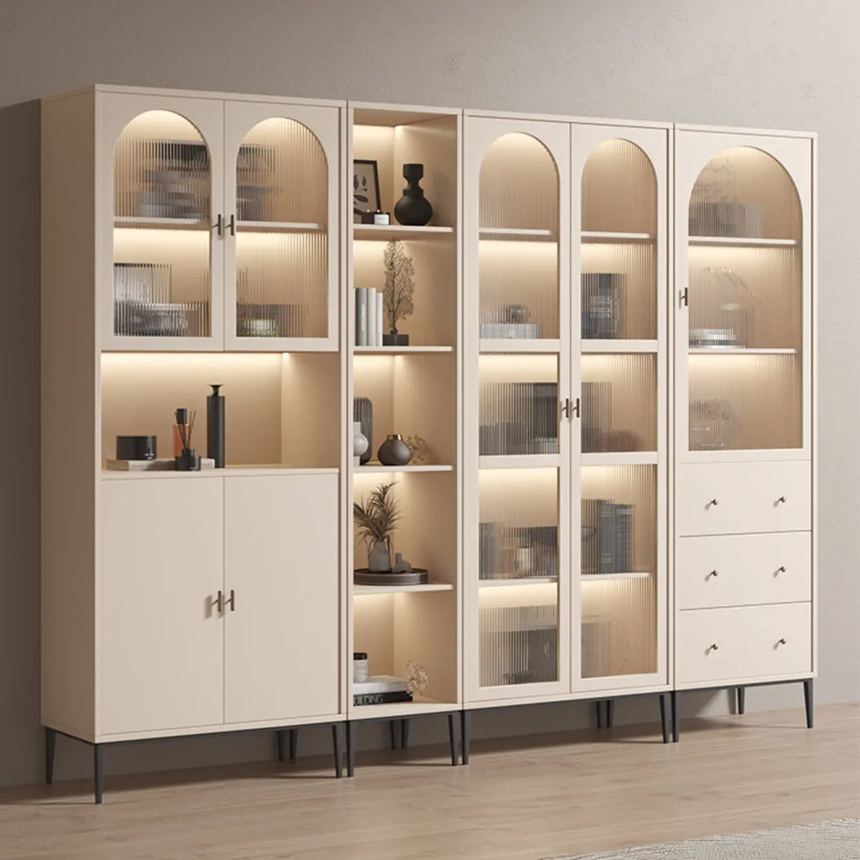 Modern White Arch Wood Large Display Bookcase with LED Image - 3