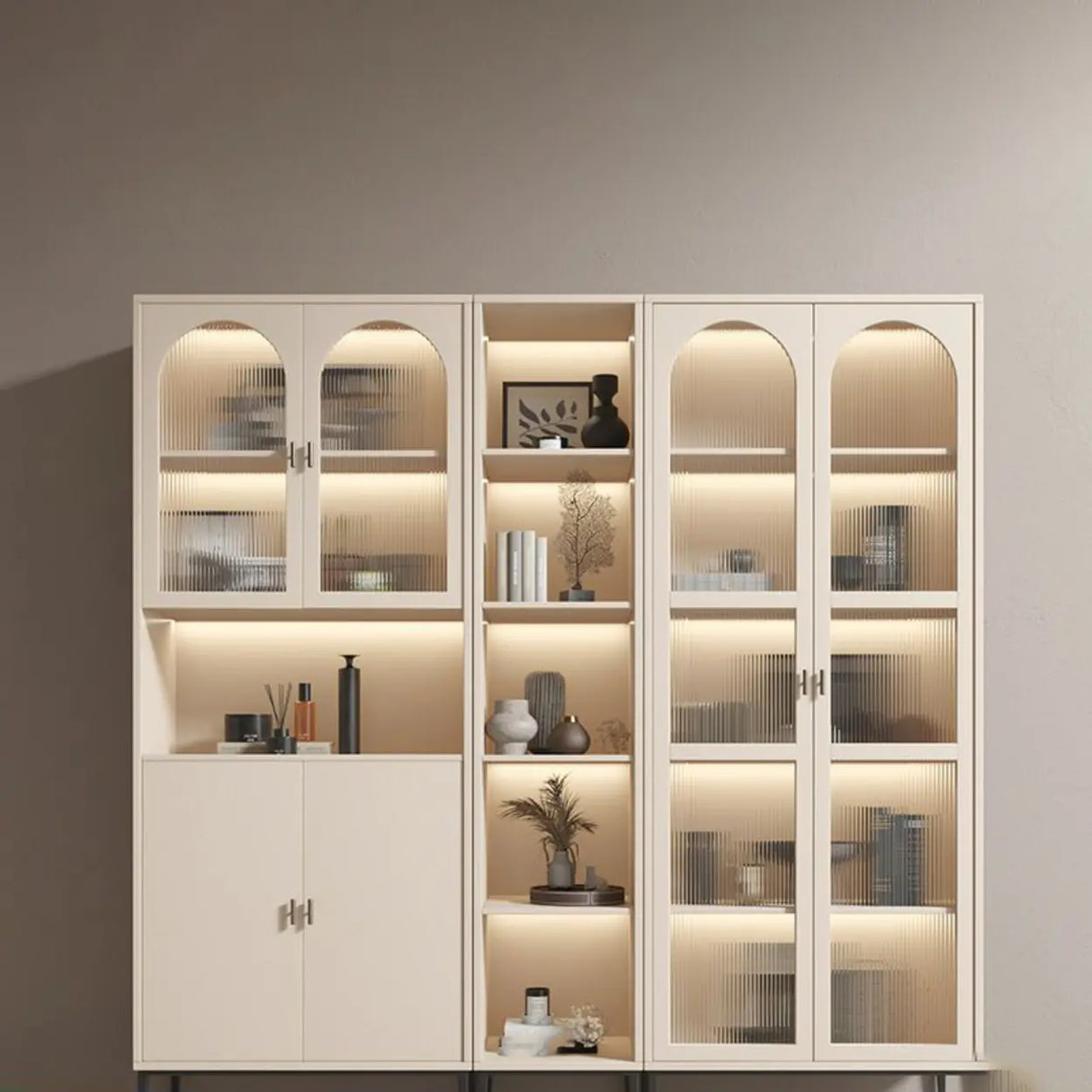 Modern White Arch Wood Large Display Bookcase with LED Image - 4