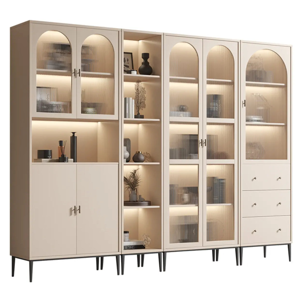 Modern White Arch Wood Large Display Bookcase with LED Image - 5