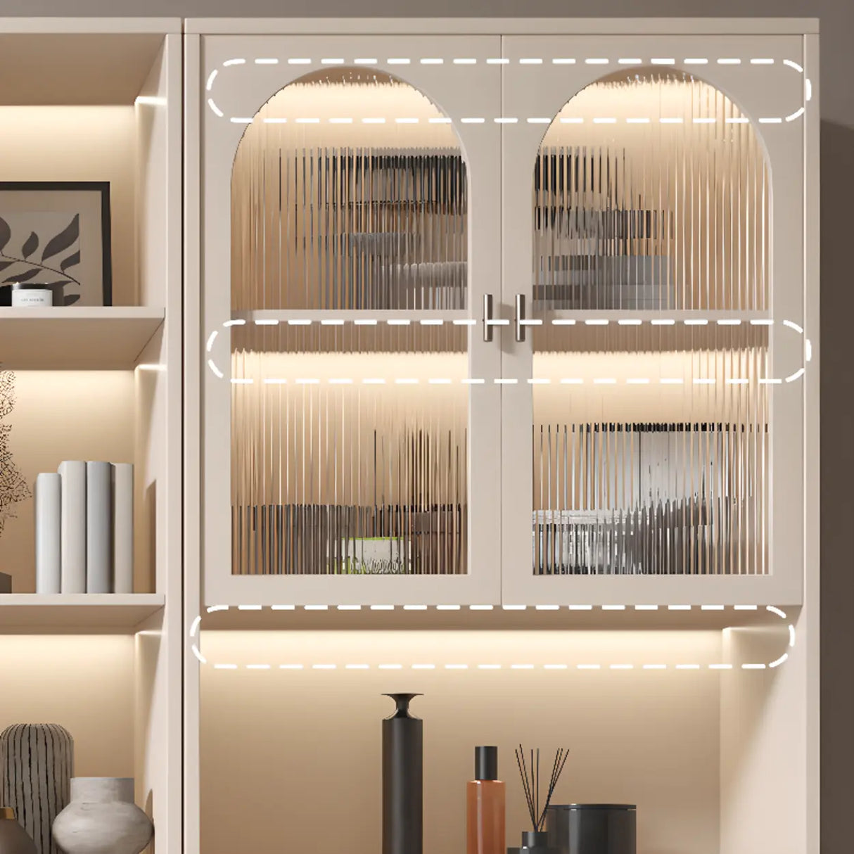 Modern White Arch Wood Large Display Bookcase with LED Image - 9
