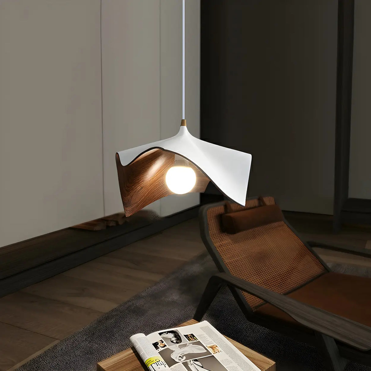 Modern White Bedroom Geometric Metal Pendant Light Image - 4