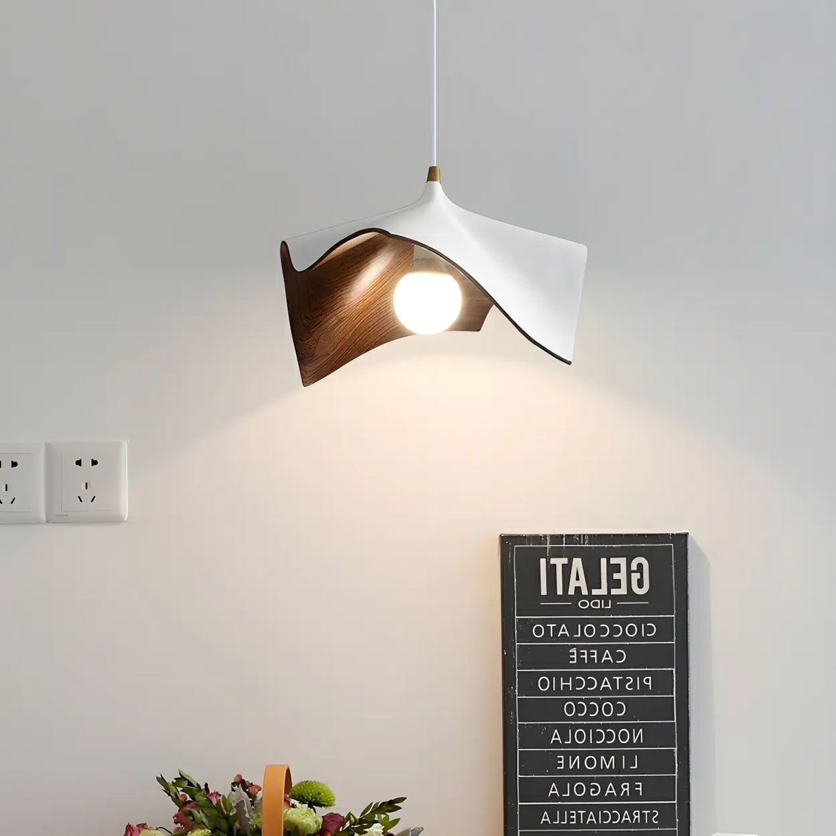 Modern White Bedroom Geometric Metal Pendant Light Image - 5