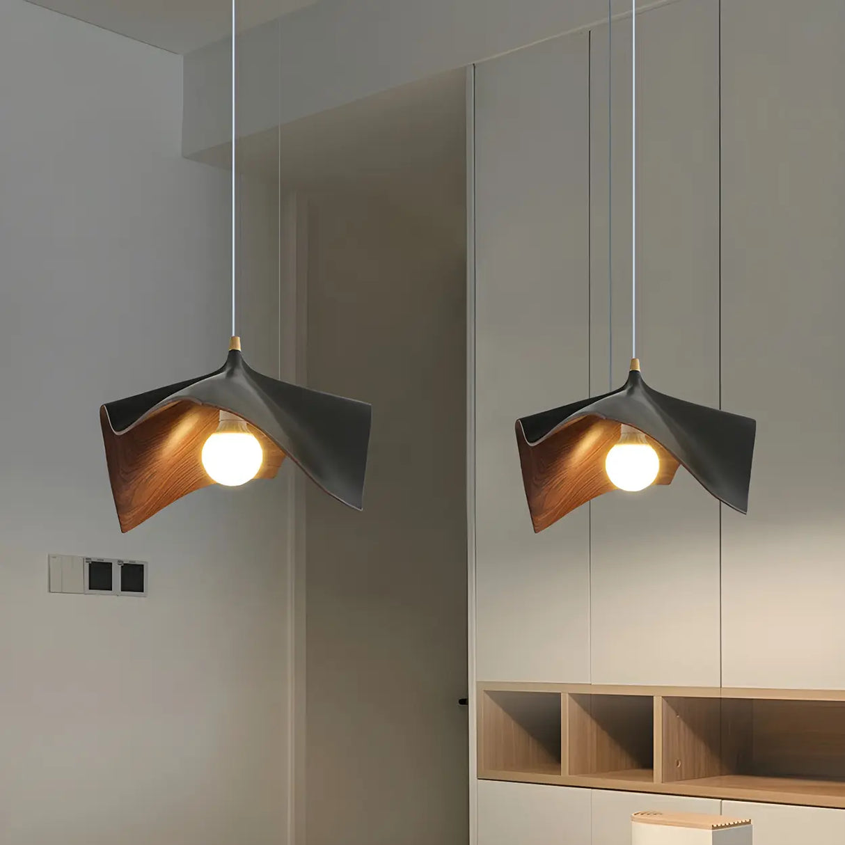 Modern White Bedroom Geometric Metal Pendant Light Image - 6