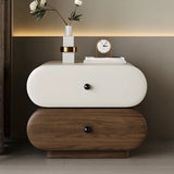 Modern White Brown Oval Nightstand with Rounded Drawers Image - 1