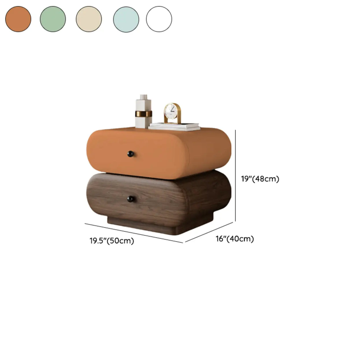 Modern White Brown Oval Nightstand with Rounded Drawers 