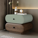Modern White Brown Oval Nightstand with Rounded Drawers Image - 3