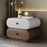 Modern White Brown Oval Nightstand with Rounded Drawers Image - 5