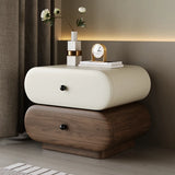 Modern White Brown Oval Nightstand with Rounded Drawers Image - 9